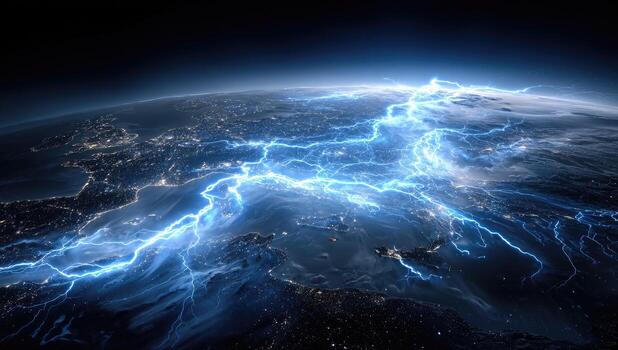 The earth with lightning and clouds photo