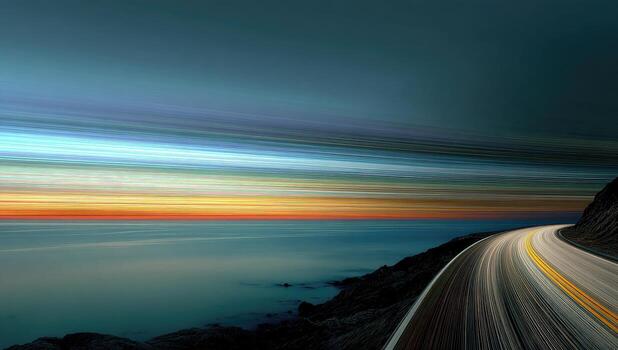 A long exposure photograph of a road with a long exposure photo