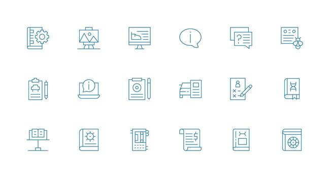 18 mínimo línea diseños para documentación íconos núcleo icono colección para diario Tareas vector