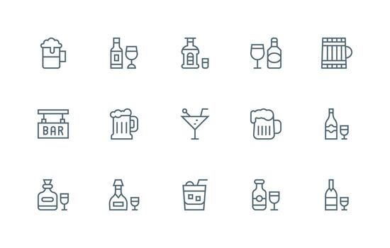 Pub Icon Set with 15 Regular Line Graphics Icon Set for Apps vector