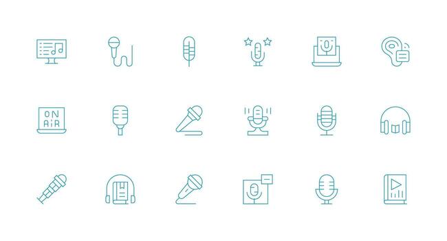 podcast conjunto con 18 mínimo línea íconos alta resolución íconos para ninguna plataforma vector
