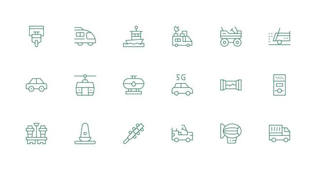 Transportation Icon Set with 18 Minimal Line Graphics Functional Icon Series vector