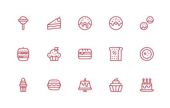 sabroso icono colección con 15 regular línea diseños íconos construido para visual consistencia paquete vector