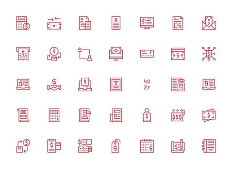 Invoice Icon Set with 35 Regular Clean Line Graphics Organized Icon Pack for Quick Access vector