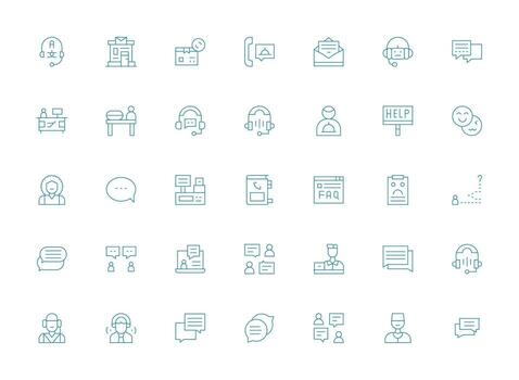 35 íconos para cliente Servicio en ligero línea formato versátil icono colección para diseñadores vector