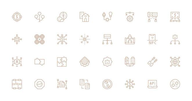 32 Integration Icons in Thin Line Aesthetic All Device Compatible Icon Set vector