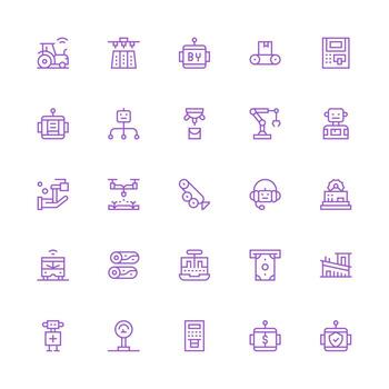 Automated featuring 25 Icons in Medium Stroke Outline Design UI Icon Set vector