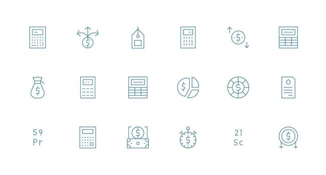 18 íconos para costo en mínimo línea formato mínimo icono conjunto para interfaz proyectos vector