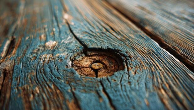 Close up of a wooden plank with a hole in it photo