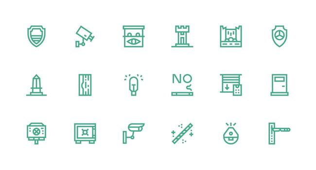 18 Strong Stroke Line Style Icons from Security System Collection Complete Icon Bundle for Web Design vector