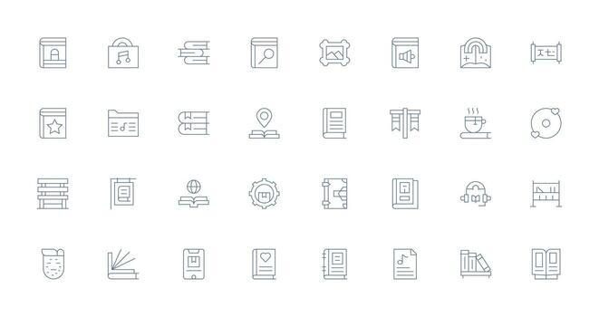 Library Icon Collection with 32 Thin Line Designs Multi-Purpose Icon Pack for Templates vector