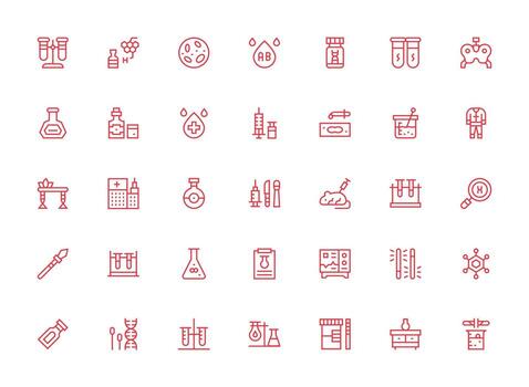 Lab Visual Pack containing 35 Regular Clean Line Icons Icon Set vector