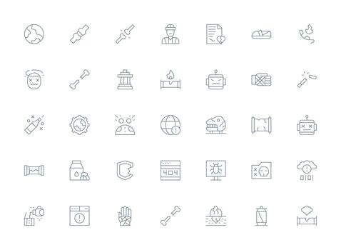 Broken Icon Set with 35 Light Line Graphics Interface Icon Collection vector