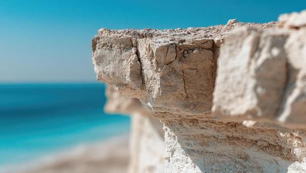 A close up of a rock formation on the beach photo