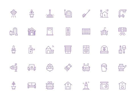 Home featuring 35 Icons in Light Line Design Clean Icon Collection for Web Use vector