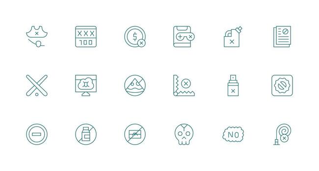 Not Allowed Design Icons featuring 18 in Minimal Line Style Organized Pack for Project Assets vector