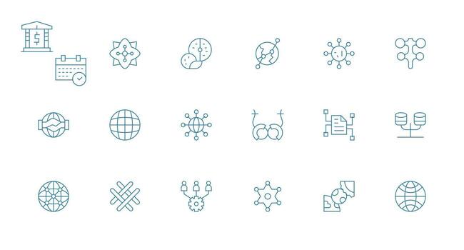 18 Minimal Line Vectors for Interconnected Theme Icon Set