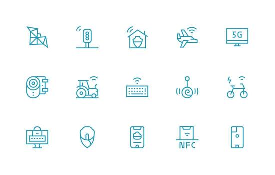 Regular Line Style Wireless Icons with 15 Vectors Compact Icon Set