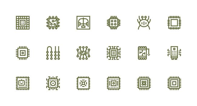Strong Stroke Line Style Integrated Circuit Icons with 18 Vectors Icon Set for Apps