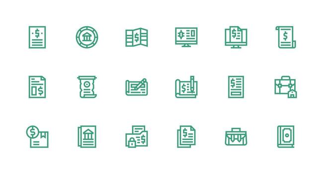 Ledger featuring 18 Icons in Strong Stroke Line Design Modern Line and Glyph Icon Series vector