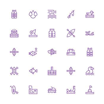 25 Medium Stroke Outline Vectors for Lake Theme Clean Icon Collection for Web Use