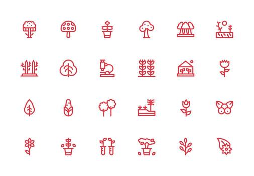 Botany Design Icons featuring 24 in Thick Line Line Style All Device Compatible Icon Set vector