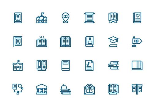 Library Icon Set with 24 Thick Line Line Graphics Pixel Perfect Icon Set vector