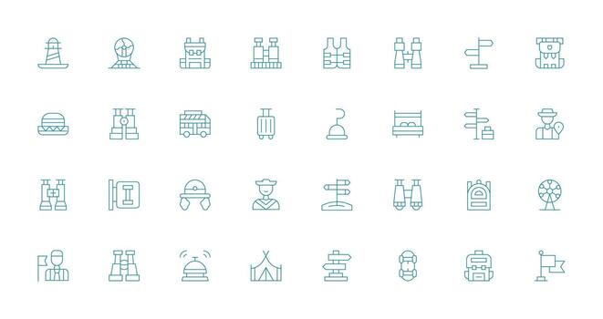 Tourist Visual Pack containing 32 Thin Line Icons Minimal Icon Set for Interface Projects vector