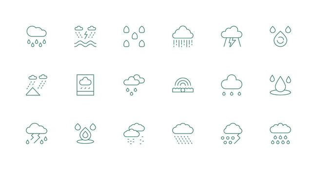 Downpour featuring 18 Icons in Minimal Line Design Multi-Style Icons for Creative Projects vector