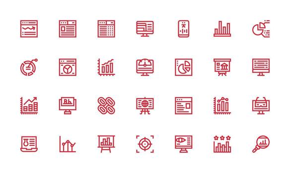 Data Visualization including 28 Bold Line Illustrations Customizable Icon Series for Mobile Screens vector