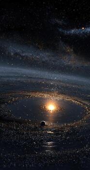 An artist's impression of a planet with a sun in the background photo