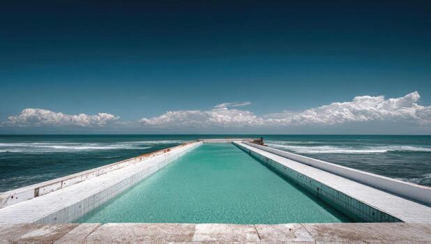A long pool in the middle of the ocean photo