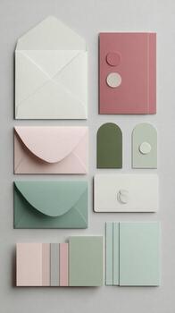 A variety of different colored envelopes and cards photo