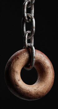 A wooden ring with a chain hanging from it photo