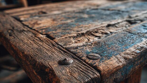 A close up of a wooden table with coffee beans photo