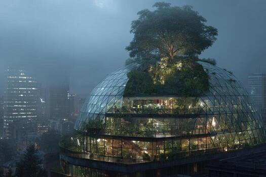 A building with a tree growing on top of it photo