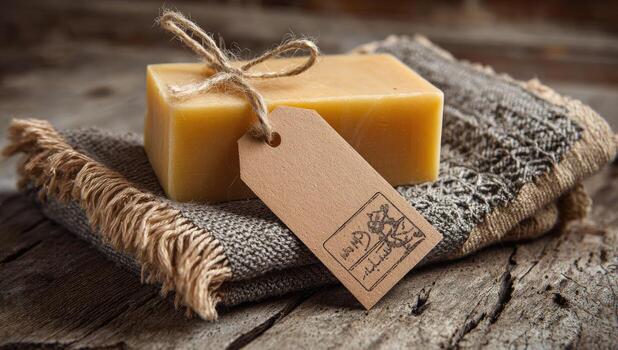 A soap bar with a tag on it photo