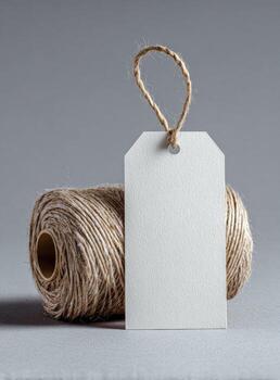 A roll of twine with a white tag hanging from it photo