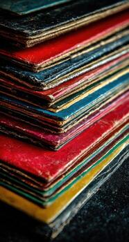 A stack of old books on a table photo