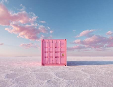 A pink container sitting on top of a desert photo