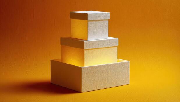 A stack of three boxes on a yellow background photo