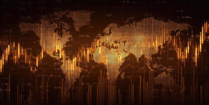 An image of a world map with a stock market graph photo