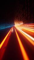 fluente neon Linee con binario dati sfondo, 3d interpretazione video