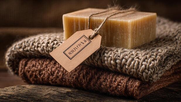 A soap bar and a label on a sweater photo
