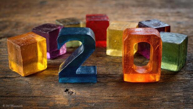 The number 2020 is made of colored plastic blocks photo