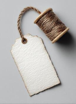 A spool of twine and a blank paper tag photo