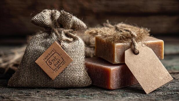 Soap and a bag of soap with a tag photo
