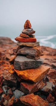 Stack of rocks on the beach photo