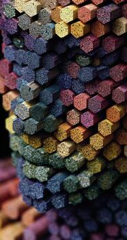 A pile of colored pencils in a stack photo