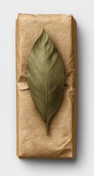 A brown paper bag with a leaf on top photo